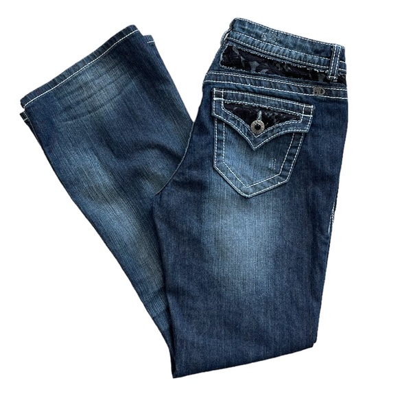 HARLEY-DAVIDSON Flap Pockets Women’s Boot Cut Distressed Denim Jeans Size 8 - Picture 2 of 15